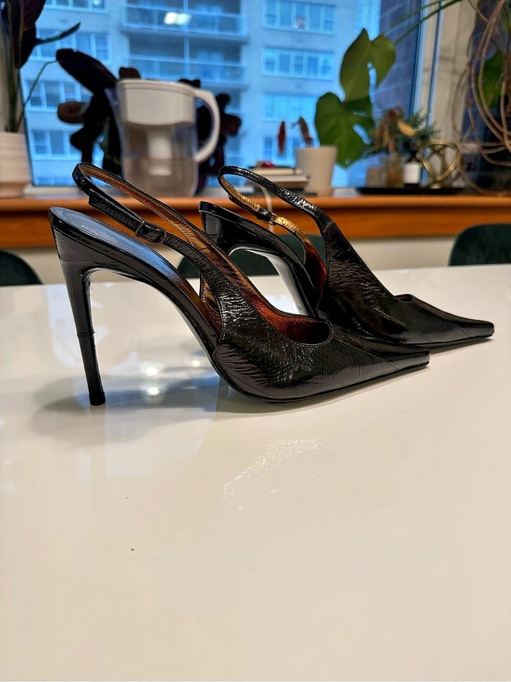 Vintage Dolce & Gabbana Black Patent Leather Pointed Slingback Heels 37.5 US 7.5